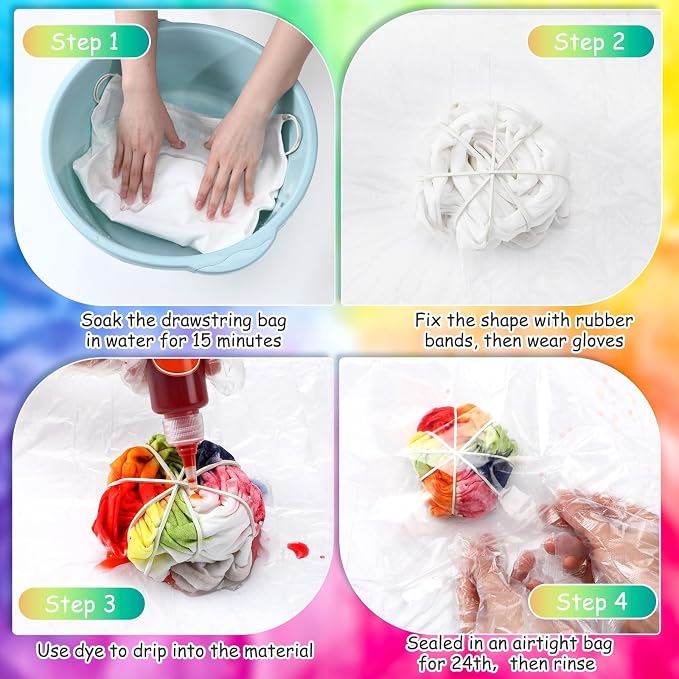 Abbylike 96pcs Tie Dye Party Cotton Drawstring Backpacks Scrunchies Bow Hair - Image 3