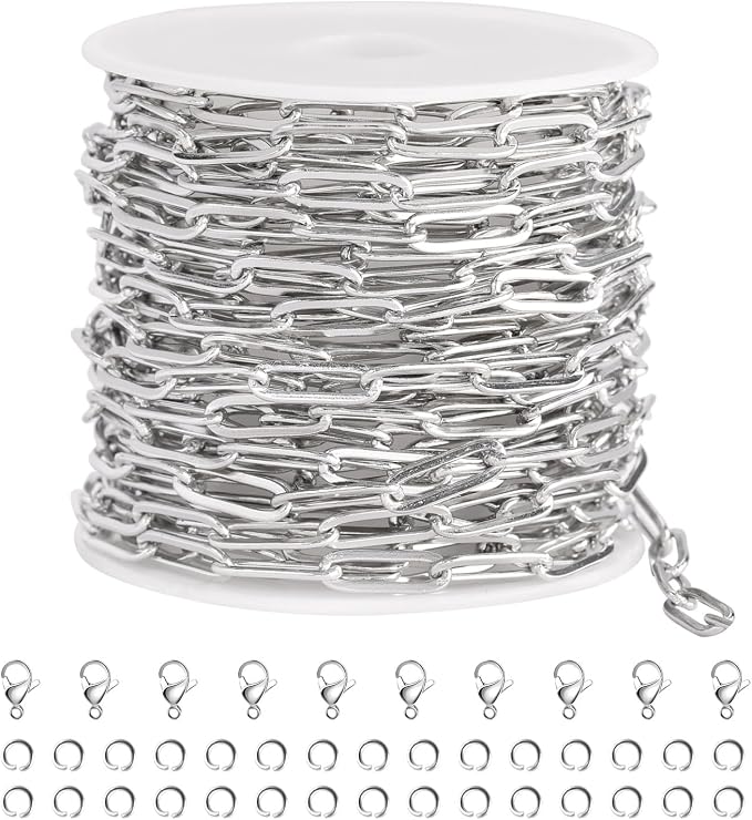 SMYHTGLIF 5 Meters Flat Paperclip Stainless Steel Jewelry Making Chains Silver by SMYHTGLIF