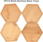 4PCS Mosaic Bamboo Coasters for Crafts, Blank Base Trays, Drinking Cup Coaster - Image 3