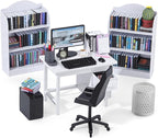 1:12 Scale Mini Desk Set with 100 Mini Books & 2 Bookshelves — Miniature by Unknown