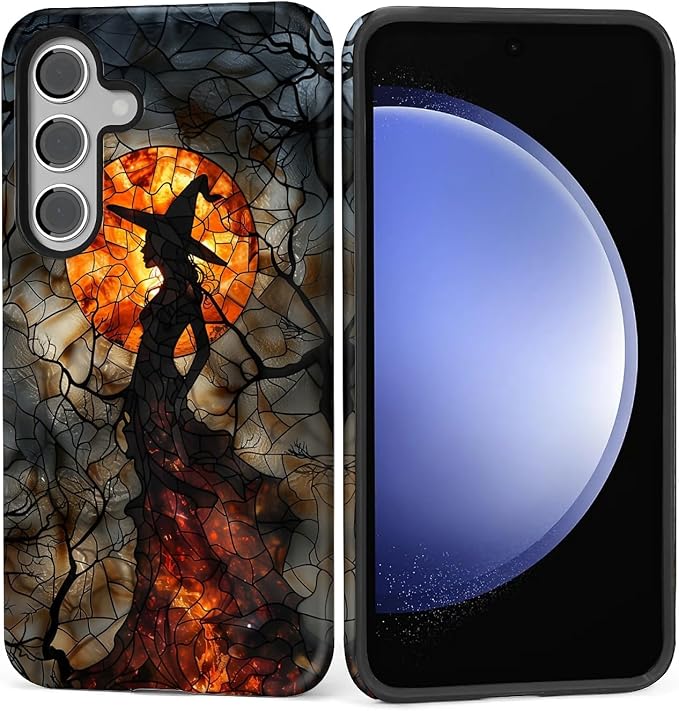 Case for Samsung Galaxy S25 FE, Halloween Witch Moon Stained Glass Design by Kapadiy