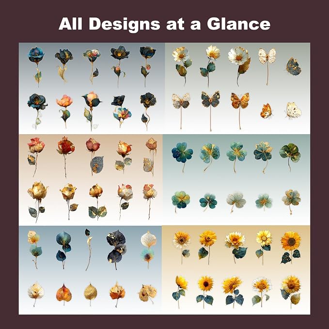 60PCS Botanical PET Stickers Set – Waterproof Flower and Butterfly Designs - Image 5