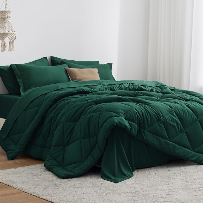 Love's cabin Twin Comforter Set Dark Green, 5 Pieces Twin Bed in a Bag by Lovescabin