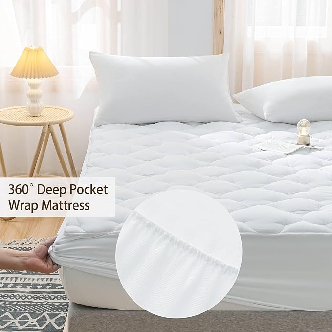 WhatsBedding Waterproof Mattress Pad Queen Size Cotton Top Down Alternative - Image 6