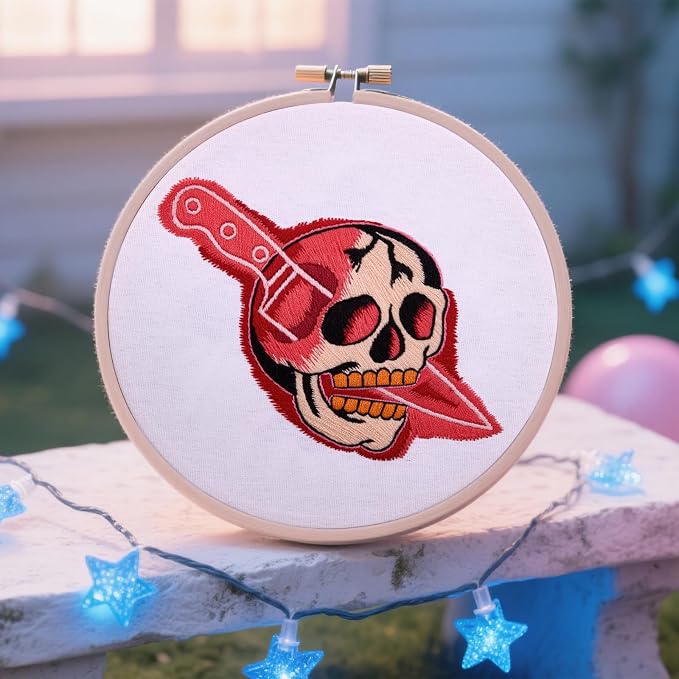 Halloween Punk Embroidery Kits for Beginners Adults, Blood Skull Embroidery - Image 3
