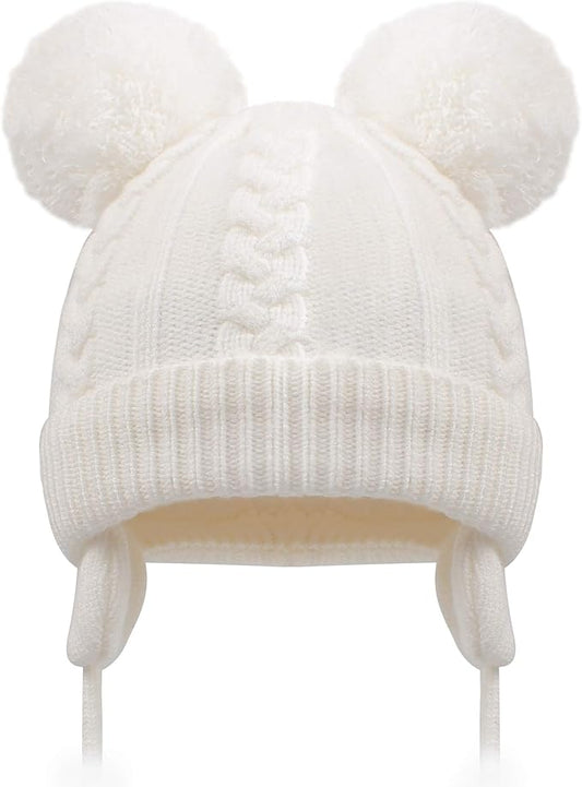 Duoyeree Toddler Winter Hat with Earflap Scarf Hood Thick Warm Kids Skull Cap for Baby Girls Boys