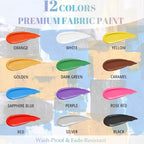 Fabric Paint Set, 12 Vibrant Colors Permanent Textile Paint - Image 2