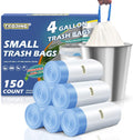 150 Count 4 Gallon Trash Bags Drawstring - 1.1 Mil Heavy Duty Small Garbage Bags Unscented for Bathroom, 15 Liter Thick Plastic Wastebasket Liners for Toilet Office and Bedroom