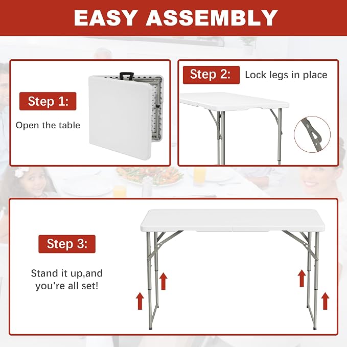 Elevon Folding Table Set of 2, 4 Feet Heavy Duty Fold-in-Half Utility Table - Image 4