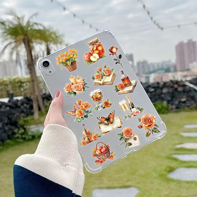 50 PCS Vintage Orange Rose Floral Scrapbook Stickers, Resin Crafts, Retro - Image 4