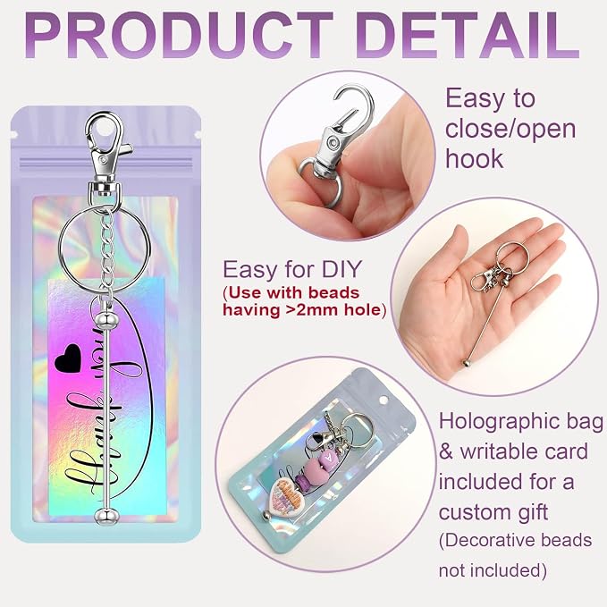 42/84/126 Pcs Beadable Keychain Bars Bulk Blank DIY Beaded Keychain Making - Image 4
