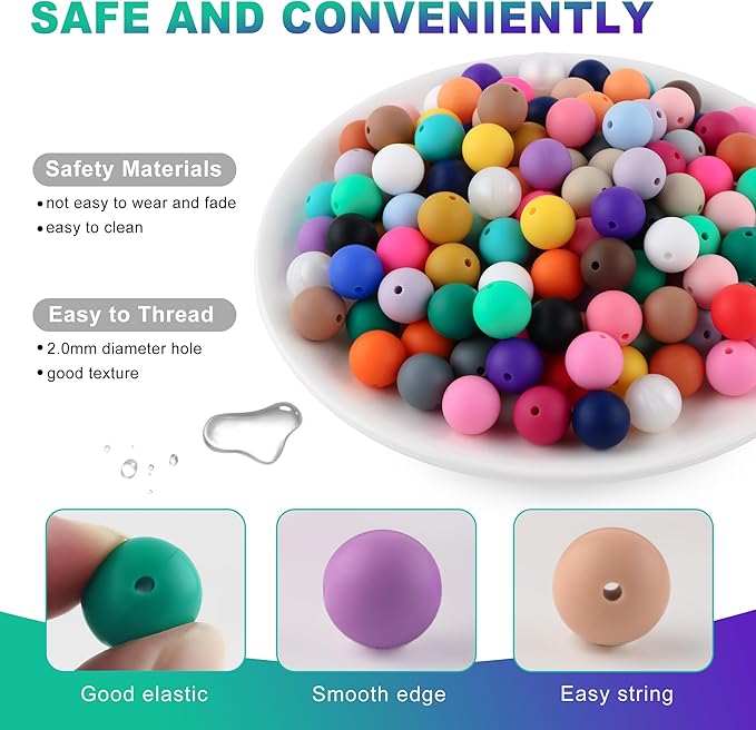 150Pcs 15mm Silicone Beads for Keychain Making and Bracelet Making, 30 Colors - Image 6