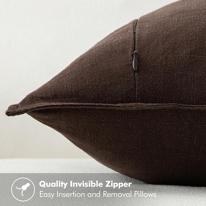 MIULEE Decorative Linen Euro Sham Pillow Covers 22x22 Inch Dark Brown Boho - Image 3