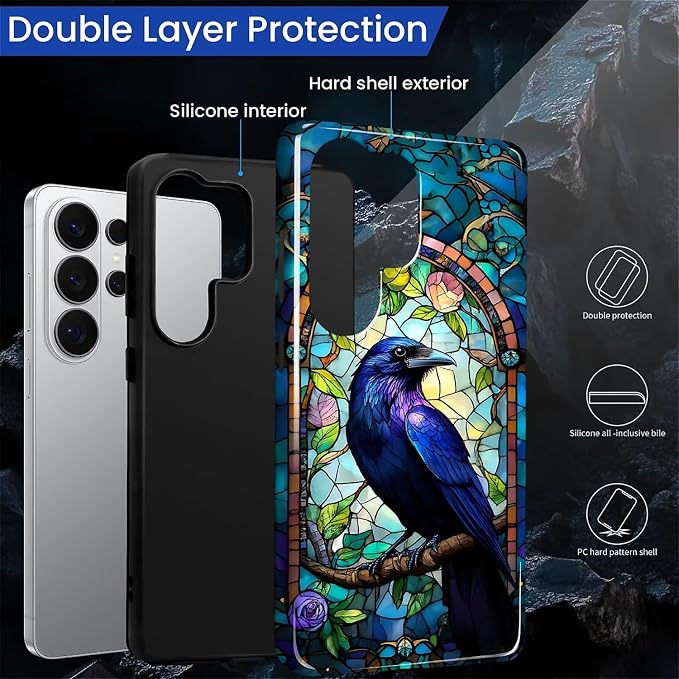 for Samsung Galaxy S26 Ultra Case, Crow Faux Stained Glass Pattern Glossy 2 in - Image 6
