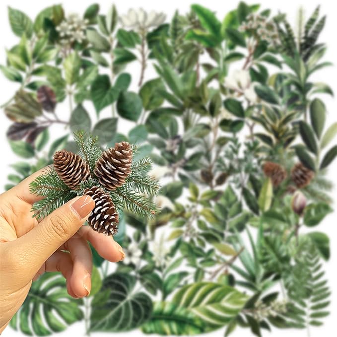 50pcs Transparent Green Leaf Sticker - Image 5