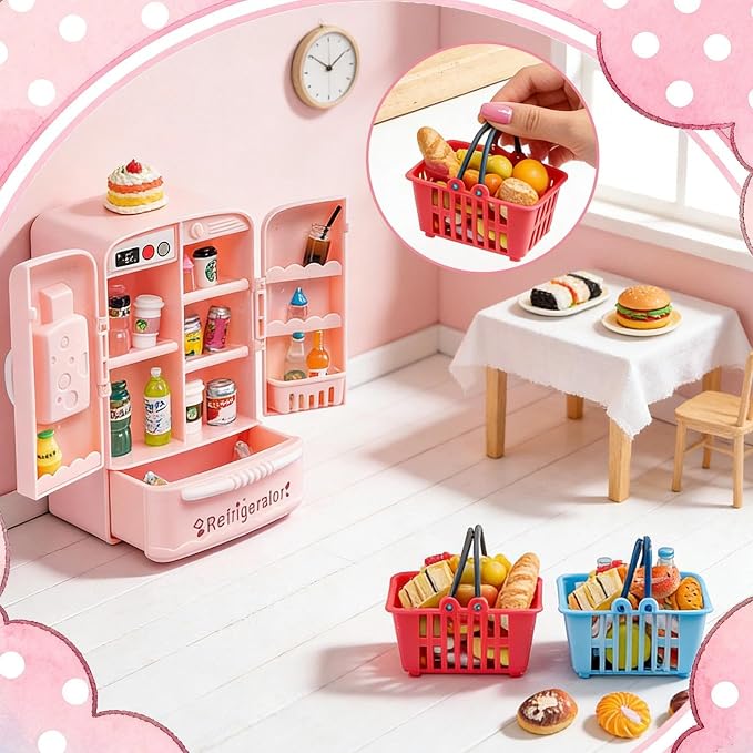 164Pcs Mini Shopping Cart Basket Miniature Food Drink Toy Supermarket Metal - Image 4