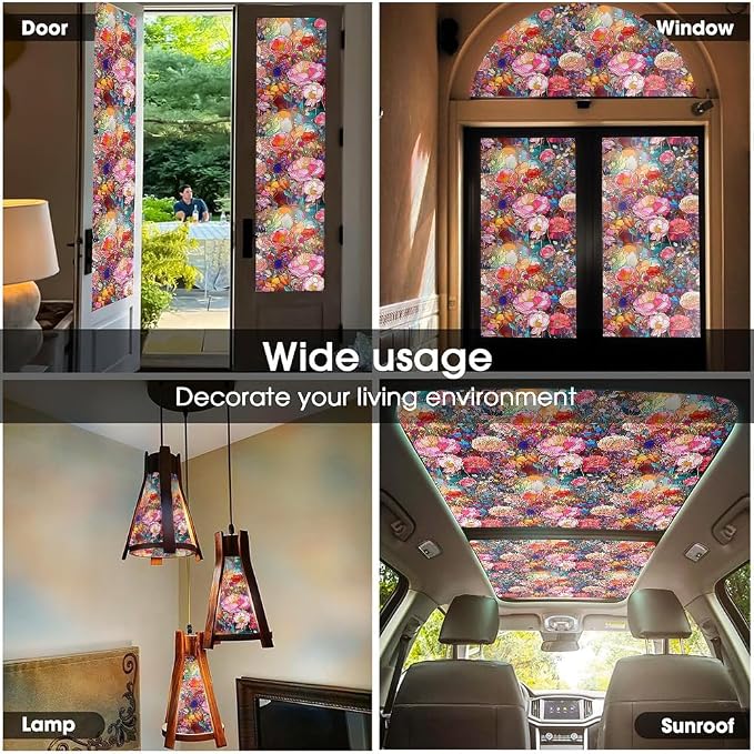 Colorful Pink Red Stained Glass Flowers Blue Purple Wildflowers Window Films - Image 5