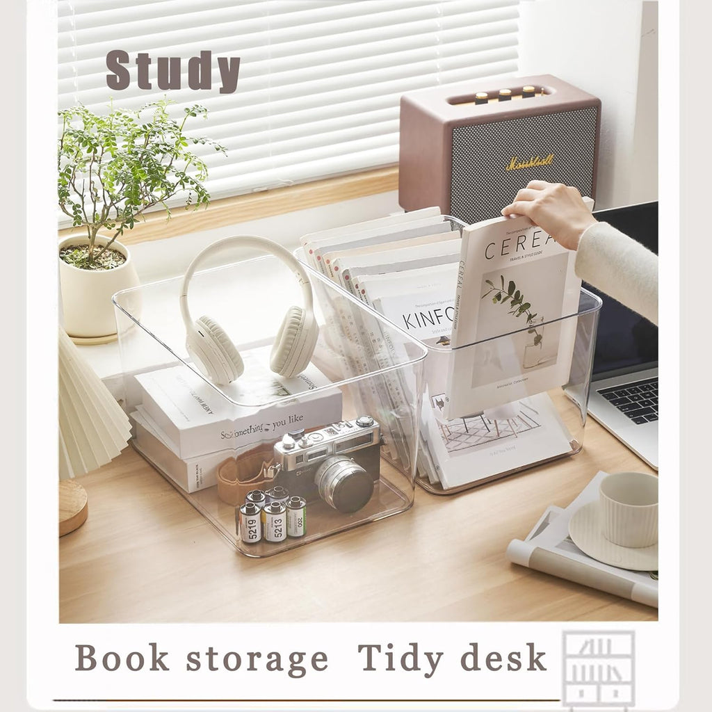 Clear plastic storage bins with LIDS-4packs,storage containers for snacks, cosmetics, books, dog food, Storage Organizer for Nursery，Kitchen, Living room,Bedroom, Bathroom, Office