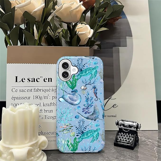 ZHEGAILIAN Case for iPhone 16 Plus, Ocean Stingray Turtle Seahorse Durable - Image 7