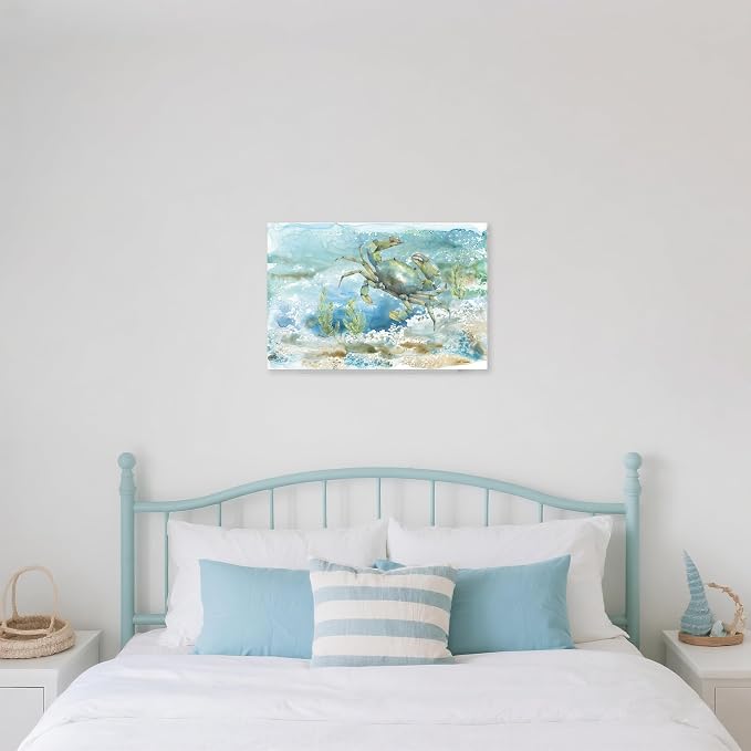 Nautical Wall Decor Green Crab Canvas Painting Ocean Bathroom Decor Sea Grass - Image 4