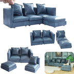 iLAND Dollhouse Furniture Sectional Dollhouse Couch Set Blue Faux Leather Sofa by ILANDTradingCoLtd