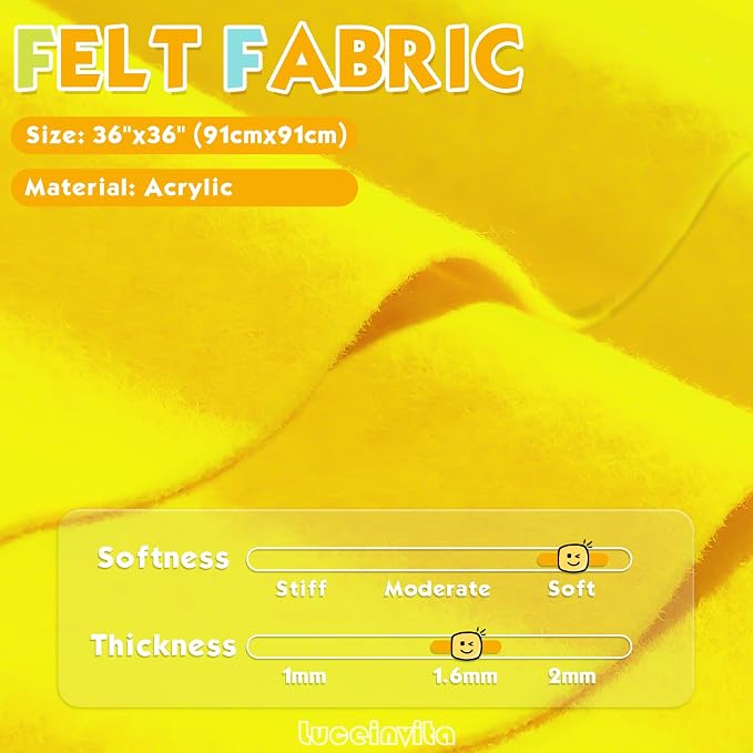 Yellow 36" X 36" Felt Fabric Sheet - Image 2