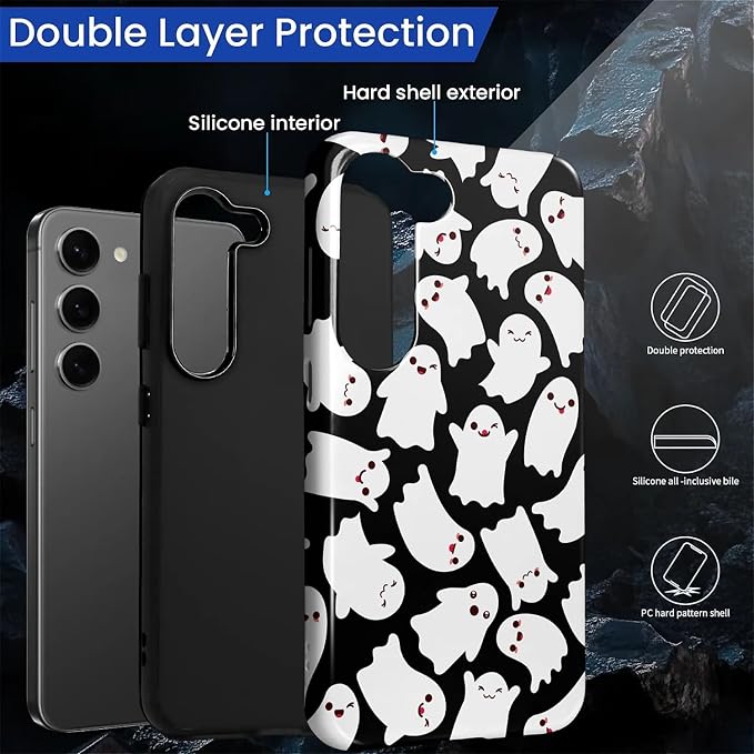 Case for Samsung Galaxy S23 Case, Halloween Ghosts Bats Design Hybrid Dual - Image 6