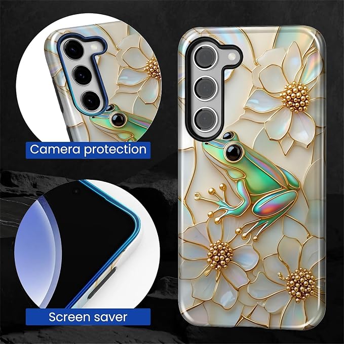 for Samsung Galaxy S23 Plus Case, Stained Glass Frog Flowers Pattern Glossy 2 - Image 6