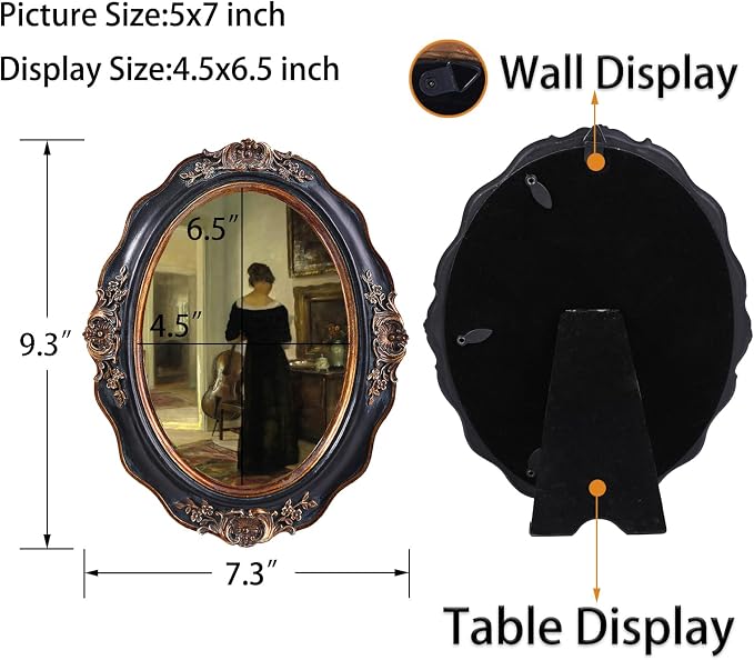 SIKOO Vintage Picture Frames 5x7 Oval Picture Frame Tabletop and Wall Mount - Image 6