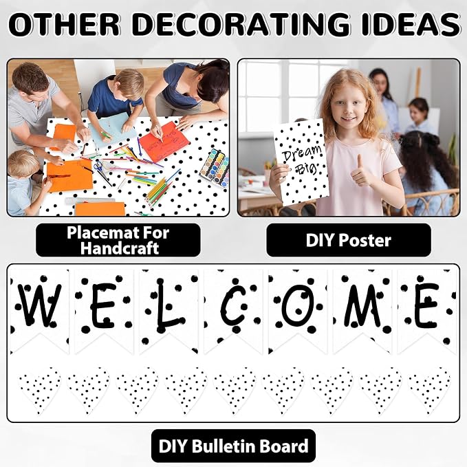Qyeahkj Black Dot Bulletin Board Paper Roll Black Polka Dot Bulletin Board - Image 4