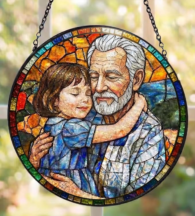Personalized Grandpa Stained Glass Sun Catcher, Custom Granddaughter Photo by FamiTrendz