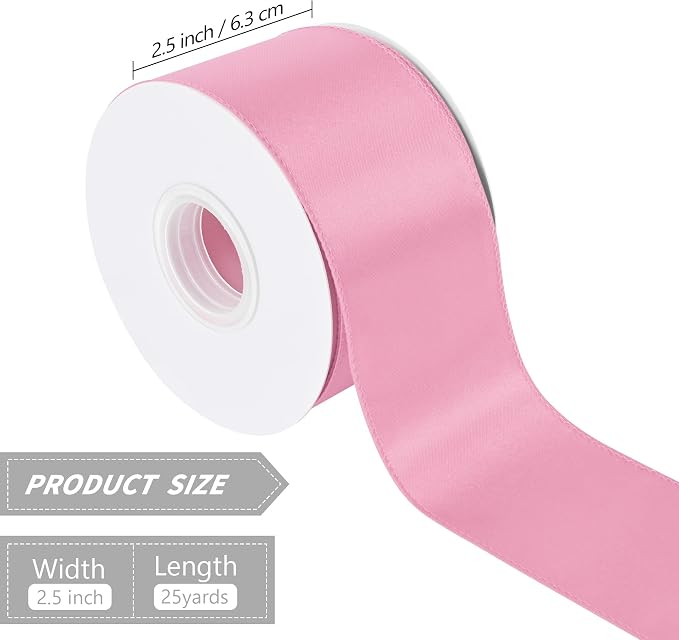 Pink 2.5 Inch Continuous 25 Yards Satin Wired Ribbon - Image 2