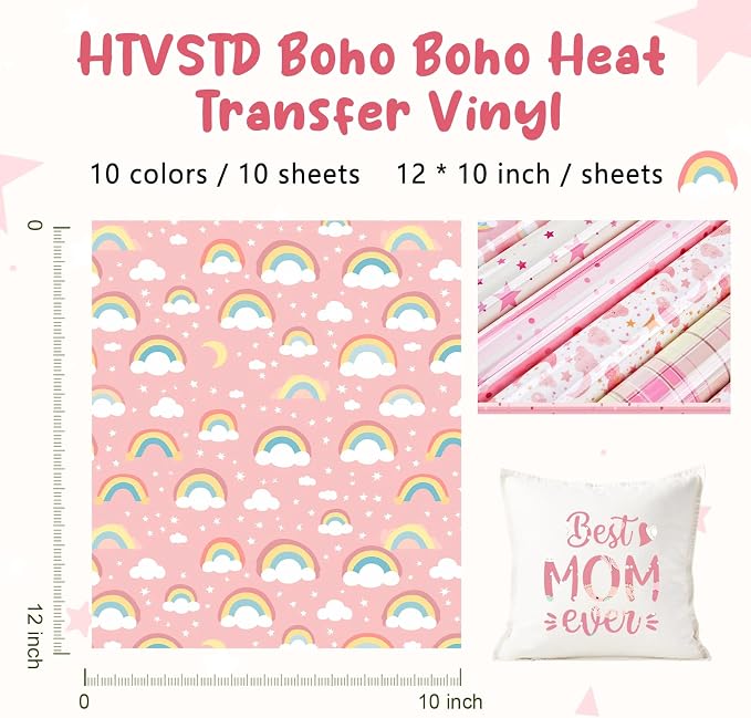 HTVSTD Rainbow HTV Heat Transfer Vinyl 10 Sheets 12×10in Iron on Vinyl | - Image 2