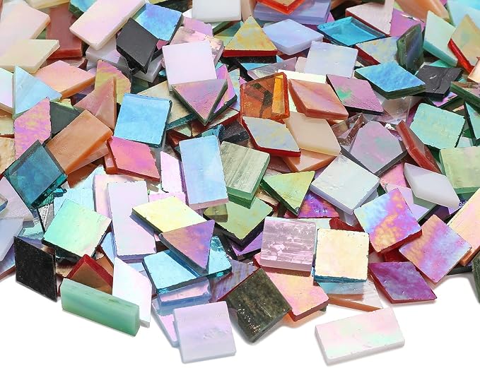 Lanyani Iridescent Glass Mosaic Tiles Bulk, 4-Shapes 700 Pieces Sparkle - Image 9