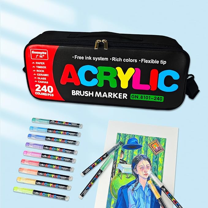 240 Colors Bag Acrylic Paint Markers Set, Soft Flexible Brush Markers - Image 4