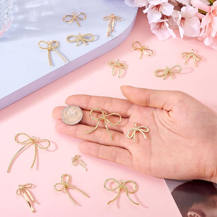 FASHEWELRY Alloy Bowknot Charms Links Golden Bow Tie Connector Charms Metal Bow - Image 6