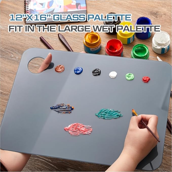 Nuanchu 12 x 16 Inch Handy Rectangle Neutral Grey Tempered Glass Palette - Image 5