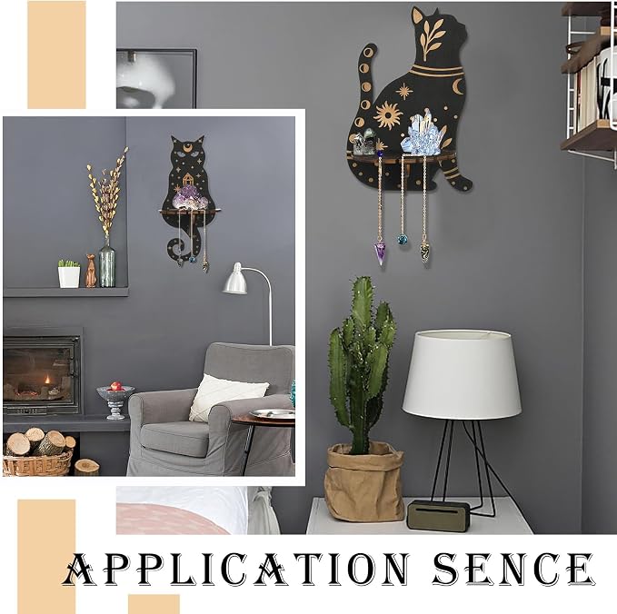 2 pcs 2 Styles Black Cat Theme Wooden Display Shelf Gothic Animal Floating - Image 7