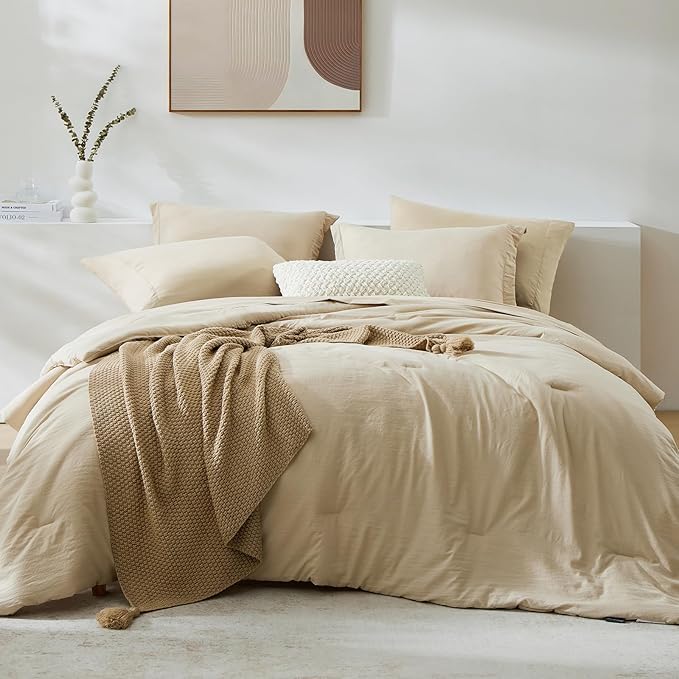 WRENSONGE Twin Comforter Set- 5 Pieces Beige, All Season Twin XL Bedding Sets by WRENSONGE