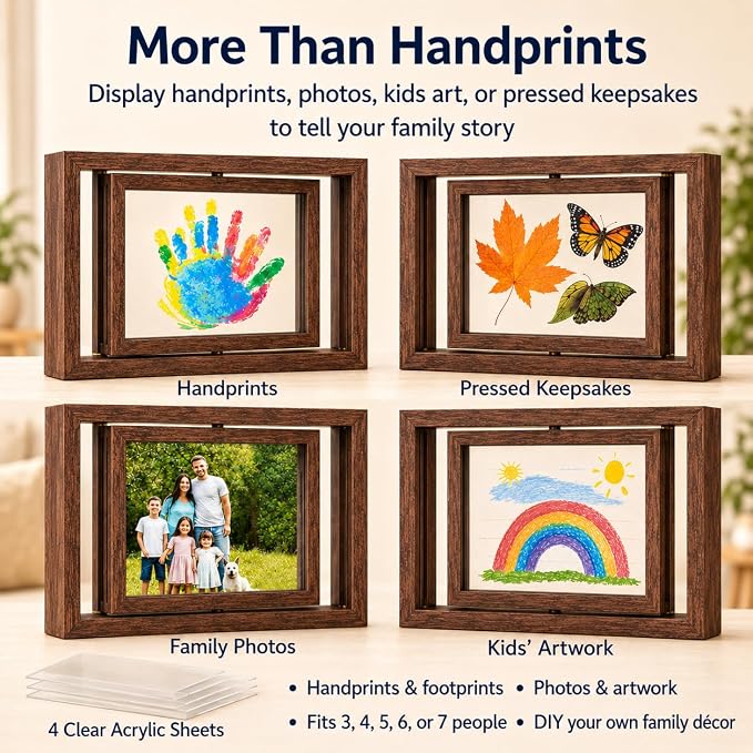 Family Handprint Frame Kit, Dual Rotating Photo & Handprint Display, DIY - Image 5