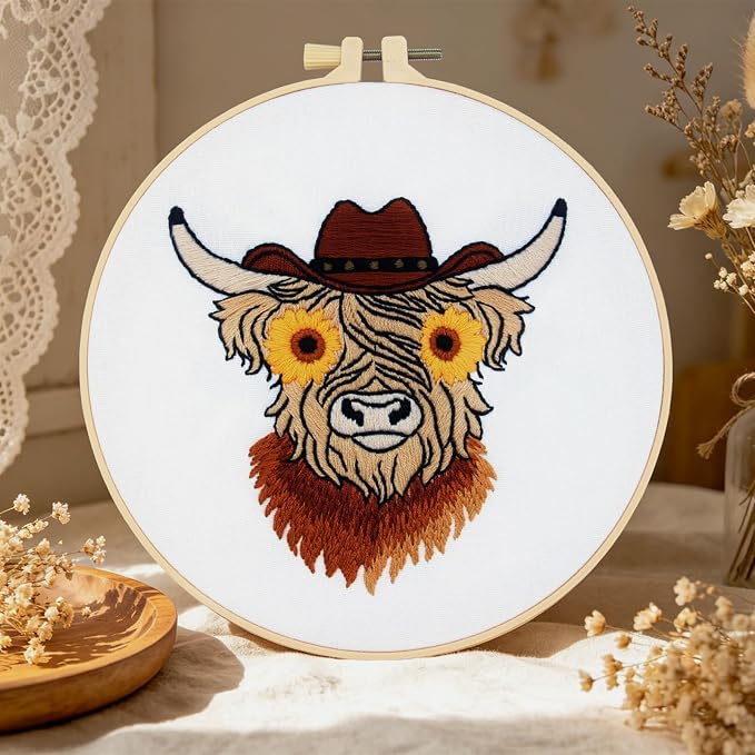 Highland Cow Embroidery Kits for Beginners Adults, Animal Hand Embroidery - Image 3
