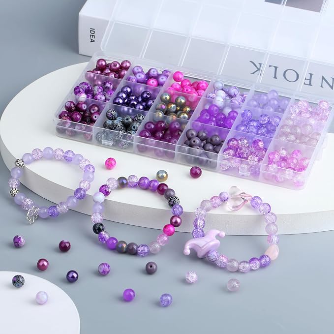 DUQGUHO 8mm Purple Beads for Jewelry Making Purple Glass Beads for Bracelets - Image 3