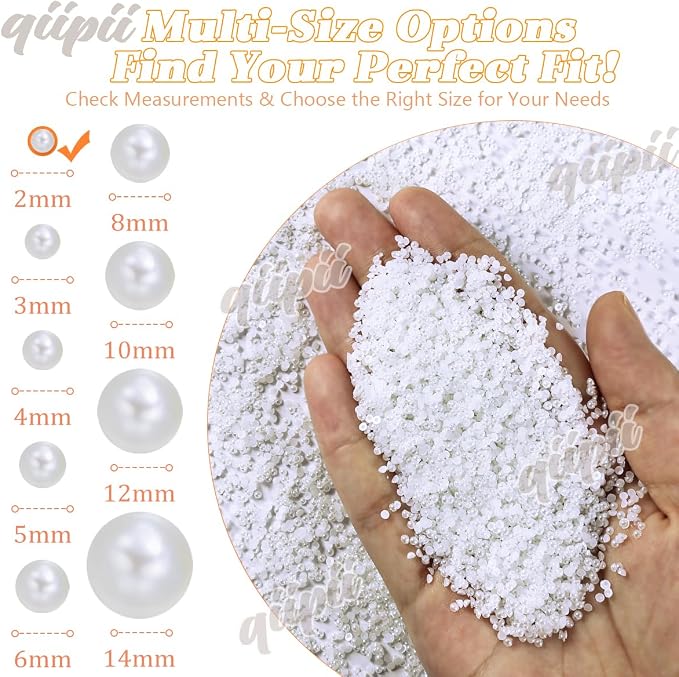 qiipii 7500PCS 2mm Small Pure White Round Half Round Pearls - Image 3