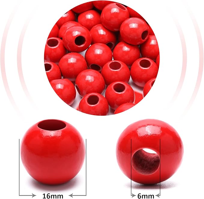 240Pcs Red Wood Beads 16mm for Craft Large Hole Wood Beads Hole: 6mm - Image 2