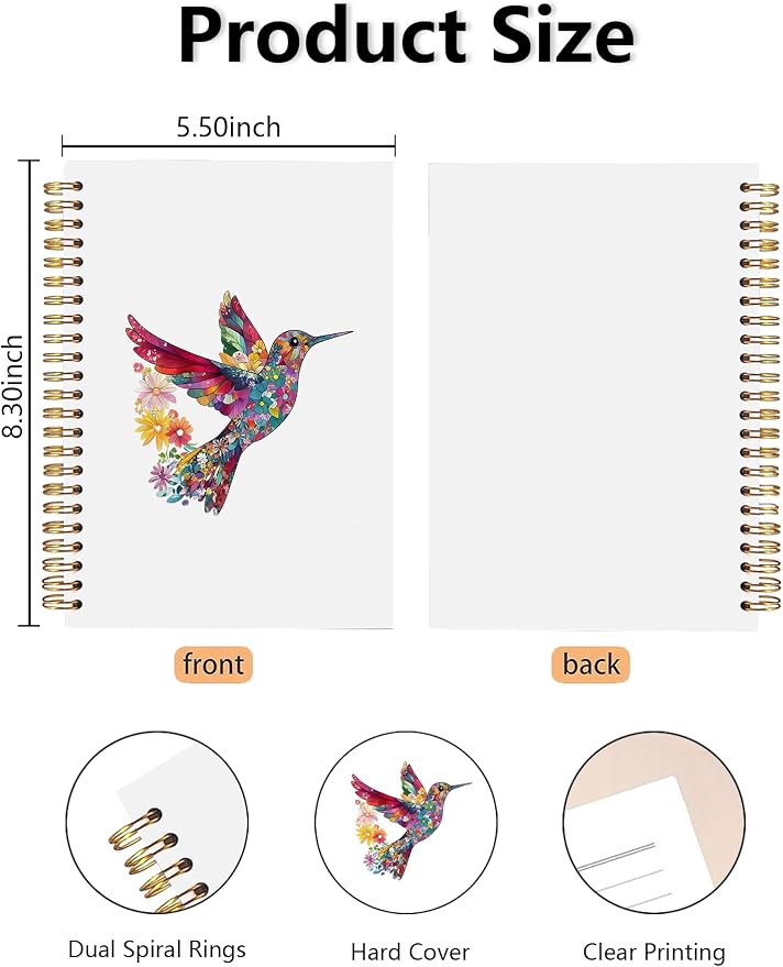 Floral Hummingbird Spiral Notebook, Hummingbird Lovers Gifts - Image 2