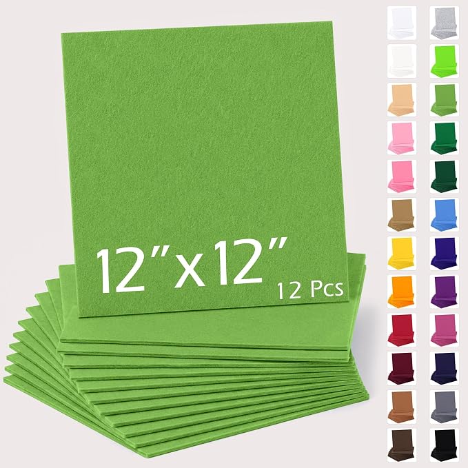 12" x 12" Felt Sheets for Crafts, 2mm Stiff Felt Fabric, Moss Green by AblemeDeco