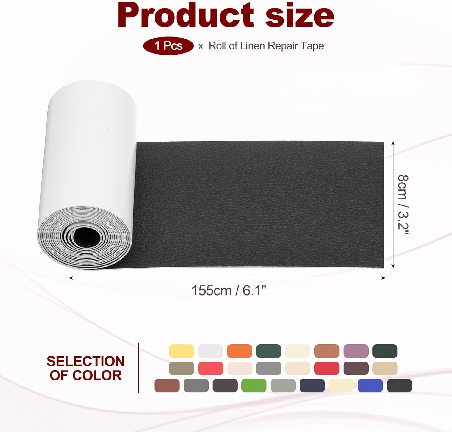 PATIKIL Leather Patches Tape for Furniture, 3.2 x 61 Inch Self Adhesive Vinyl Leather Repair Kit Cover Sheet for Couch, Sofa, Car Seats, Office Chair, Black