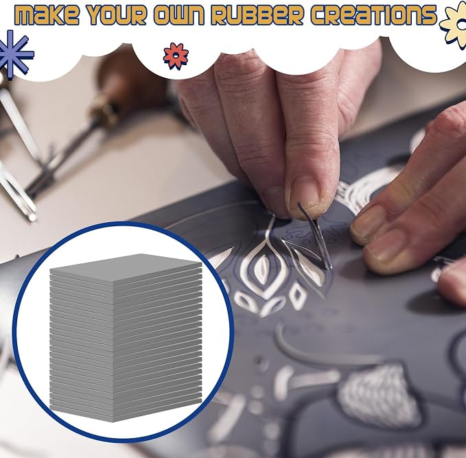 MotiMind 36 Pcs Gray Linoleum Block Rubber Stamp Carving Blocks Soft Linocut - Image 6