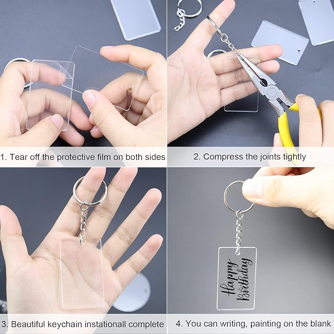 90 Pieces Clear Acrylic Keychain Blanks Rectangle | 2 Inch Plastic Clear - Image 7
