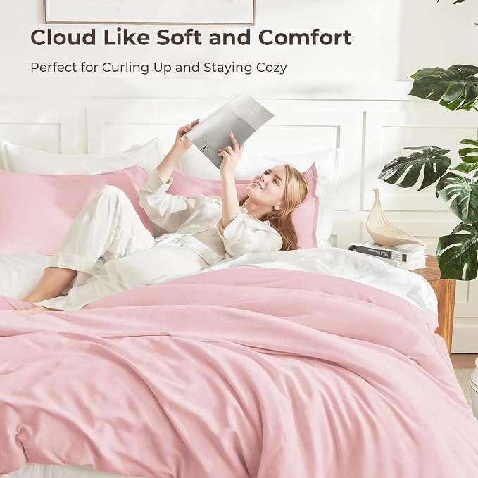 Litanika Pink Comforter Set Queen Size, 3 Pieces Lightweight Soft Fluffy Solid - Image 2